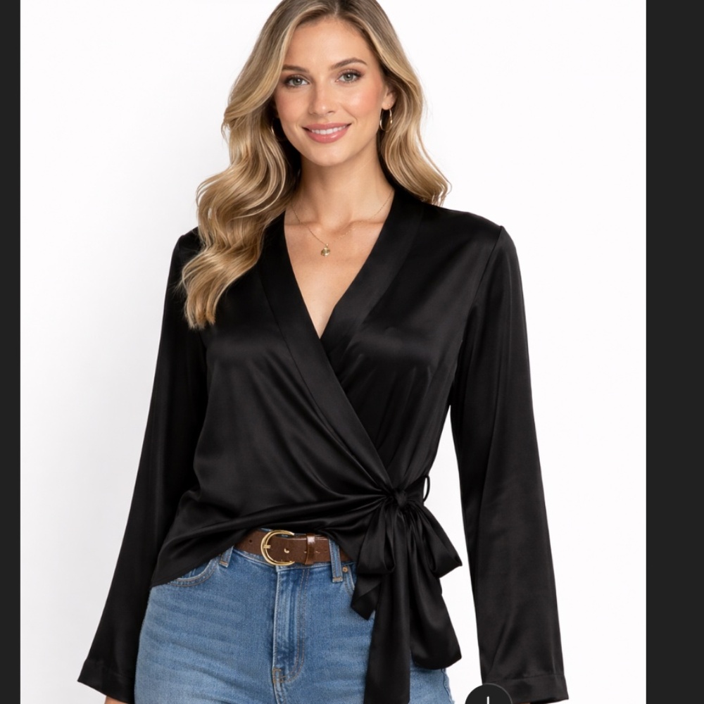 The J. Peterman Company Black 100% Silk Tie Top Womens Size 14 Duster Robe